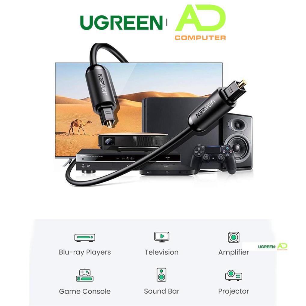 Cáp audio quang Toslink Optical hỗ trợ âm thanh 5.1/ 7.1 dài 1-3m UGREEN 70890 - Hàng phân phối chính hãng