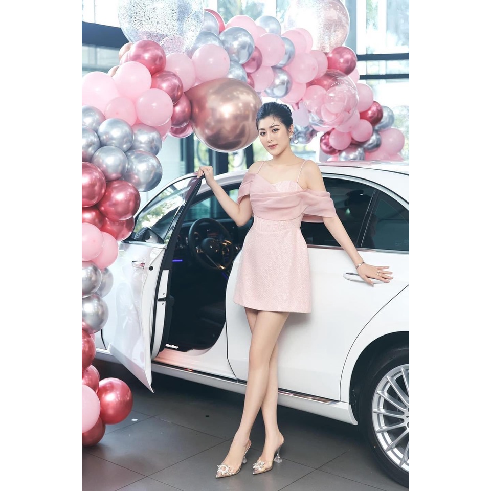 Đầm xoè trễ vai phối tơ