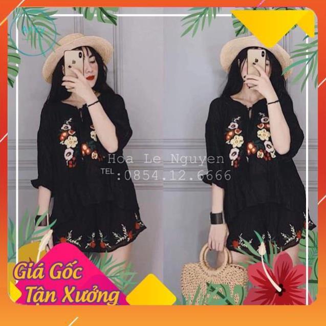 Bộ đũi thêu hoa bo chun nữ,bộ ngủ nữ | BigBuy360 - bigbuy360.vn