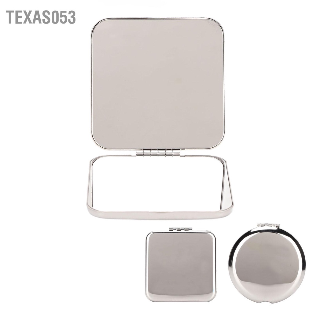 Texas053 Gương bỏ túi Hai mặt có thể gập lại bằng thép không gỉ ví nhỏ cầm tay du lịch gọn cho chuyến trọn gói