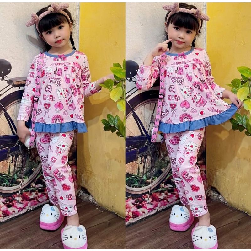 Bộ bé gái dài tay bánh bèo size đại cotton bozip xuất dư 20-40kg