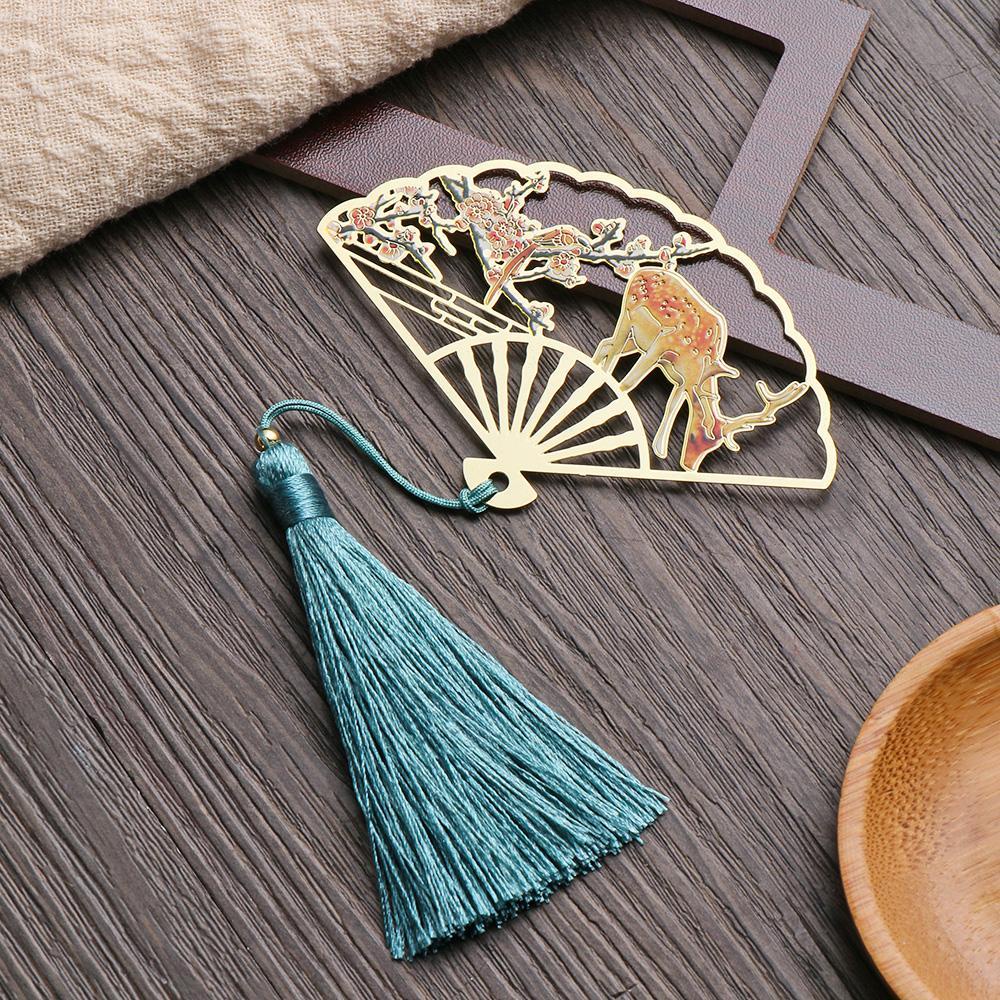 Layor1 Thẻ Đánh Dấu Trang Sách Bằng Đồng Thau Mặt Dây Tua Rua Phong Cách Trung Hoa