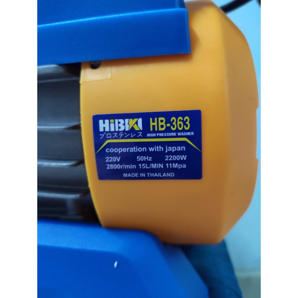 Máy rửa xe cao cấp HIBIKI HB 363 Made in Thái Lan, 2200W, 15 lít/ phút, 11 mpa. Dây đồng chịu nhiệt.