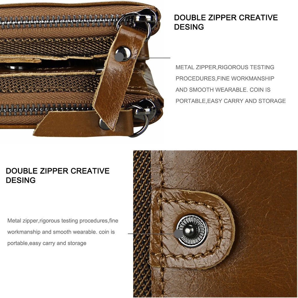 Ví Da Nam Cao Cấp Làm Từ Lớp Da Bò Thật Đầu Tiên Chống RFID Kiểu Dáng Ví Đứng Cầm Tay Nhỏ Gọn Phong Cách Thời Thượng