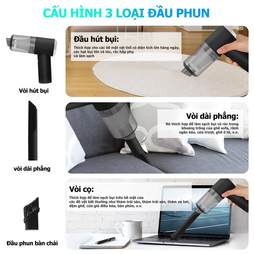 Máy hút thổi bụi cầm tay mini Máy hút bụi không dây đa năng lực hút siêu  May hut bui mini không dây