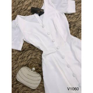 Váy nữ thiết kế cổ V cúc bọc (MoonyM)
