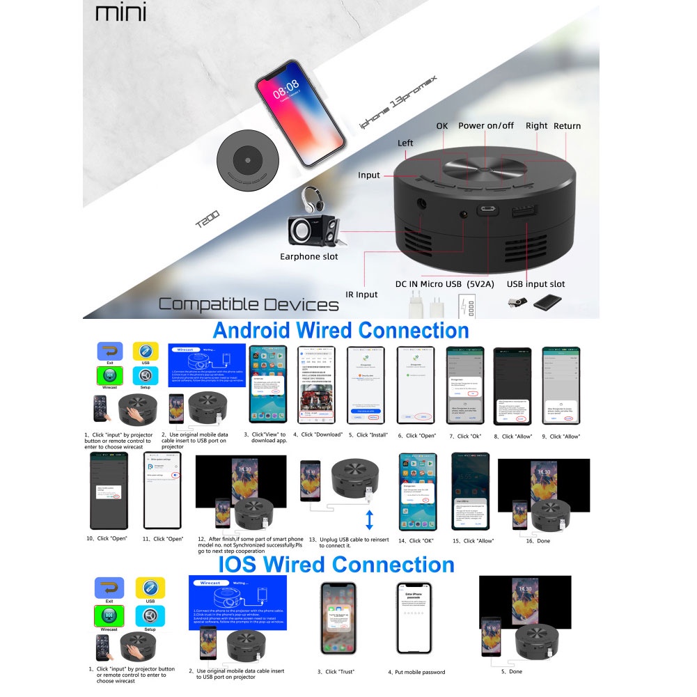 Máy Chiếu Phim Yt200 Mini Màn Hình Lcd Đa Phương Tiện Có Đèn Led Chiếu