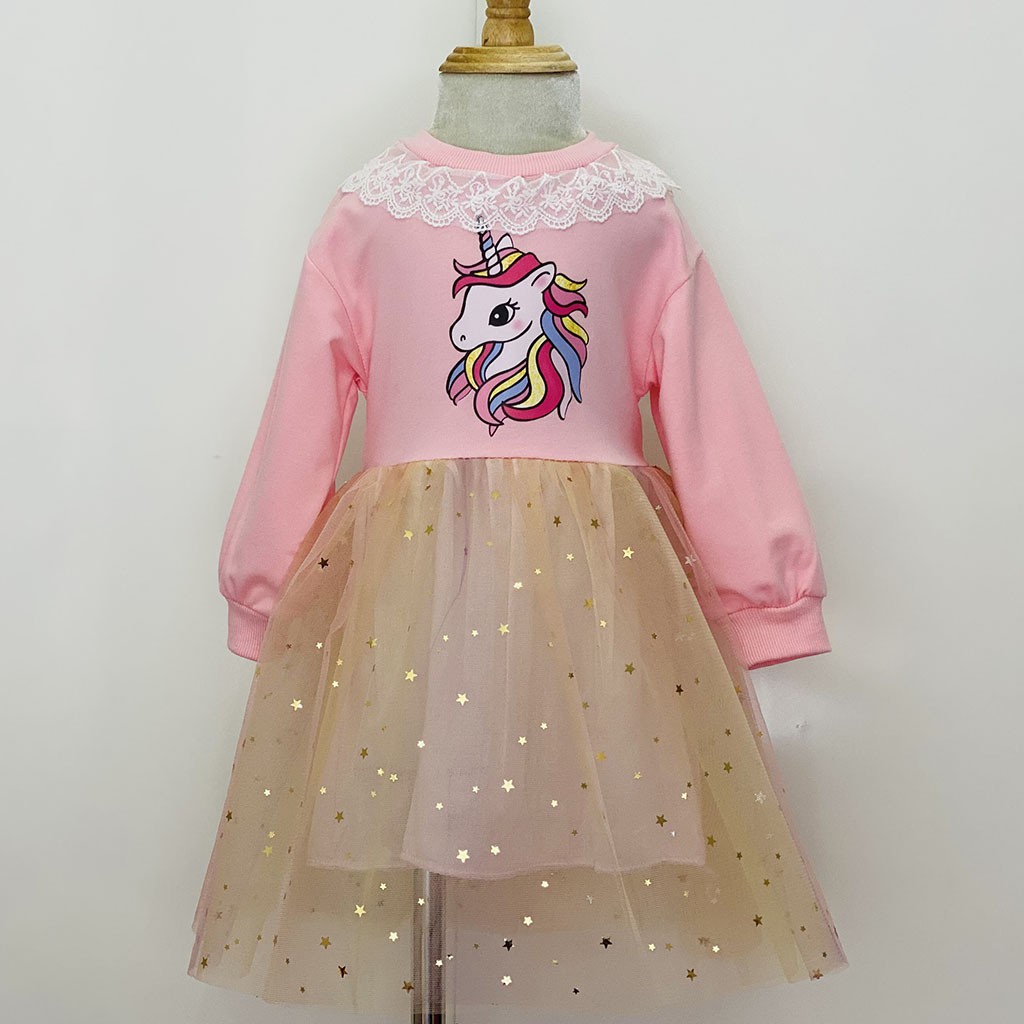 Váy cho bé gái, đầm trẻ em chân váy voan ngựa pony màu hồng phong cách Hàn Quốc - GenX01