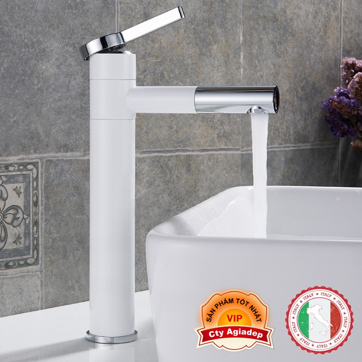 Vòi Lavabo nóng lạnh (Bóng kính, chân cao) + 2 dây cấp - Siêu cấp ITALIA