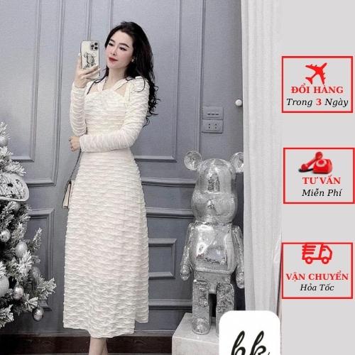 Váy xốp nữ xoắn ngực cổ yếm dáng dài maxi đi tiệc ulzzang Hàn Quốc yolo fashion