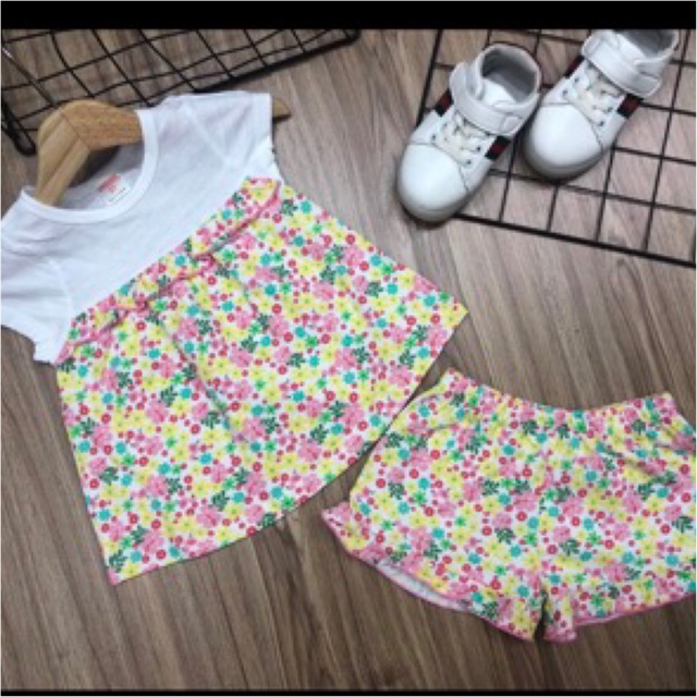 Bộ cotton 4c cộc tay bánh bèo bé gái 8-21 kg