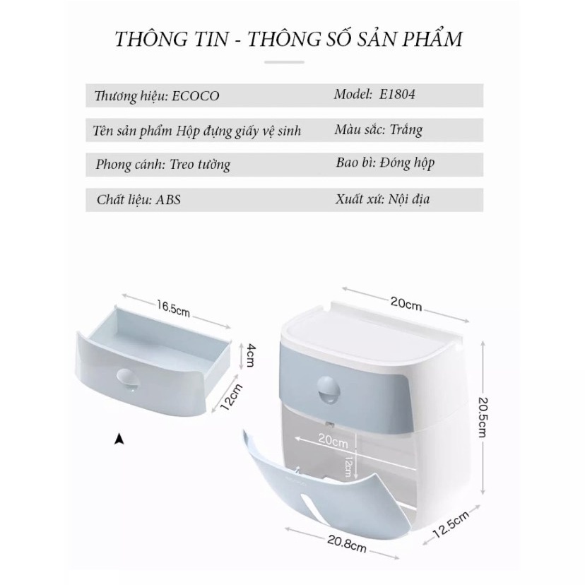 [FREESHIP] Hộp Đựng Giấy Vệ Sinh Dán Tường Cao Cấp 2 Tầng Trong Phòng Tắm, Nhà Vệ Sinh ECOCO.