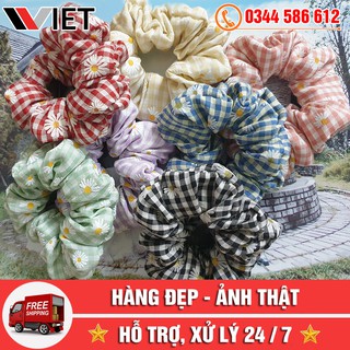 [MIỄN PHÍ SHIP TOÀN QUỐC] Dây Buộc Tóc Vải Scrunchies Caro Hoa Cúc Cho Nữ