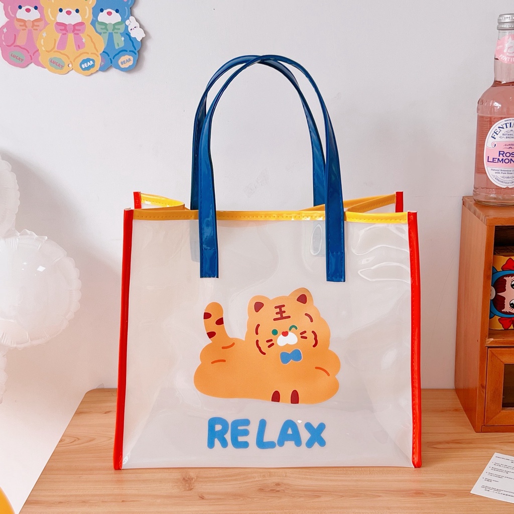 Túi Xách Đeo Vai Trong Suốt Chống Thấm Nước In Hình Gấu Hoạt Hình Dễ Thương Cho Nữ