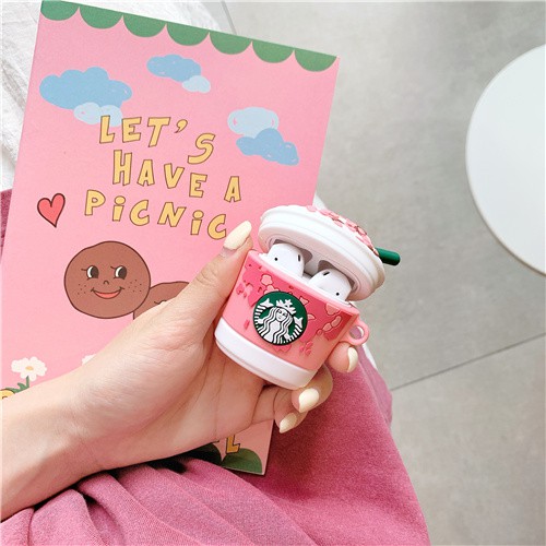 Ốp hộp sạc tai nghe hình ly Frappuccino Sakura cho iPhone AirpodsPro Airpods 1 Airpods 2