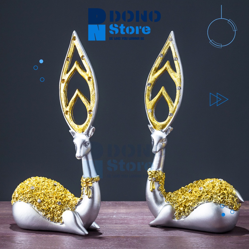 Tượng cặp hươu lá ngọc phong thuỷ, tượng Dono decor phòng phong cách bắc âu