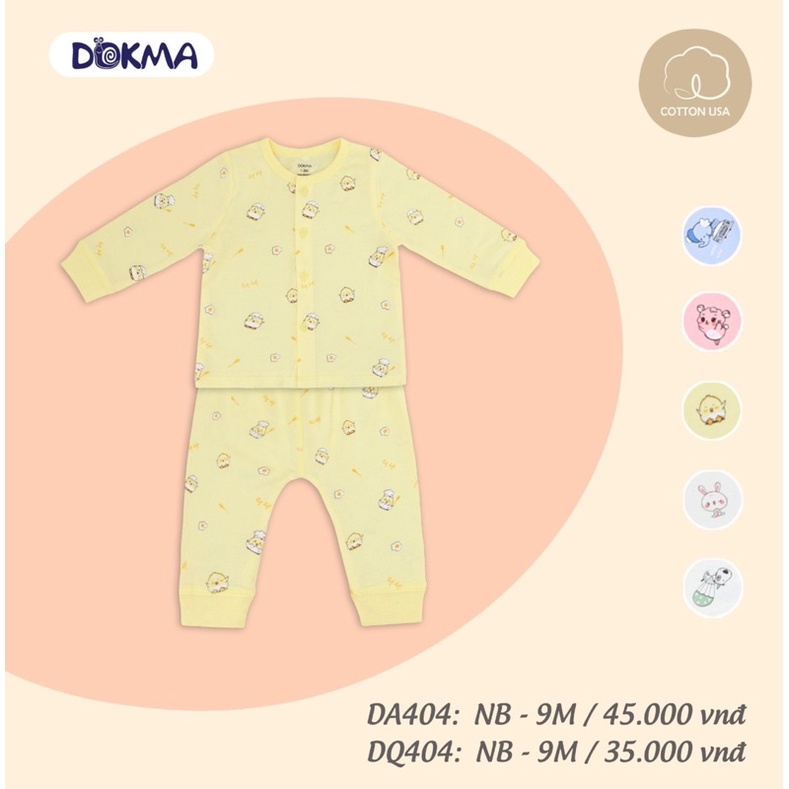 Bộ sơ sinh cài giữa cotton mỏng dokma bé trai/ bé gái 0-9 tháng