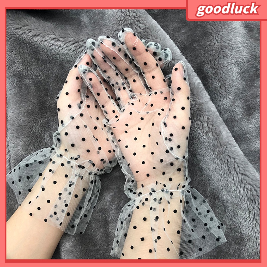 1 Đôi Găng Tay Lưới Vải Tuyn Trong Suốt Họa Tiết Chấm Bi