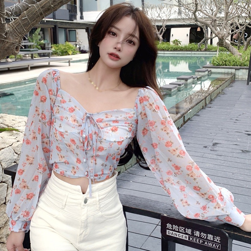 Áo Trễ Vai Họa Tiết Hoa Phong Cách Hàn Quốc Quyến Rũ Cho Nữ