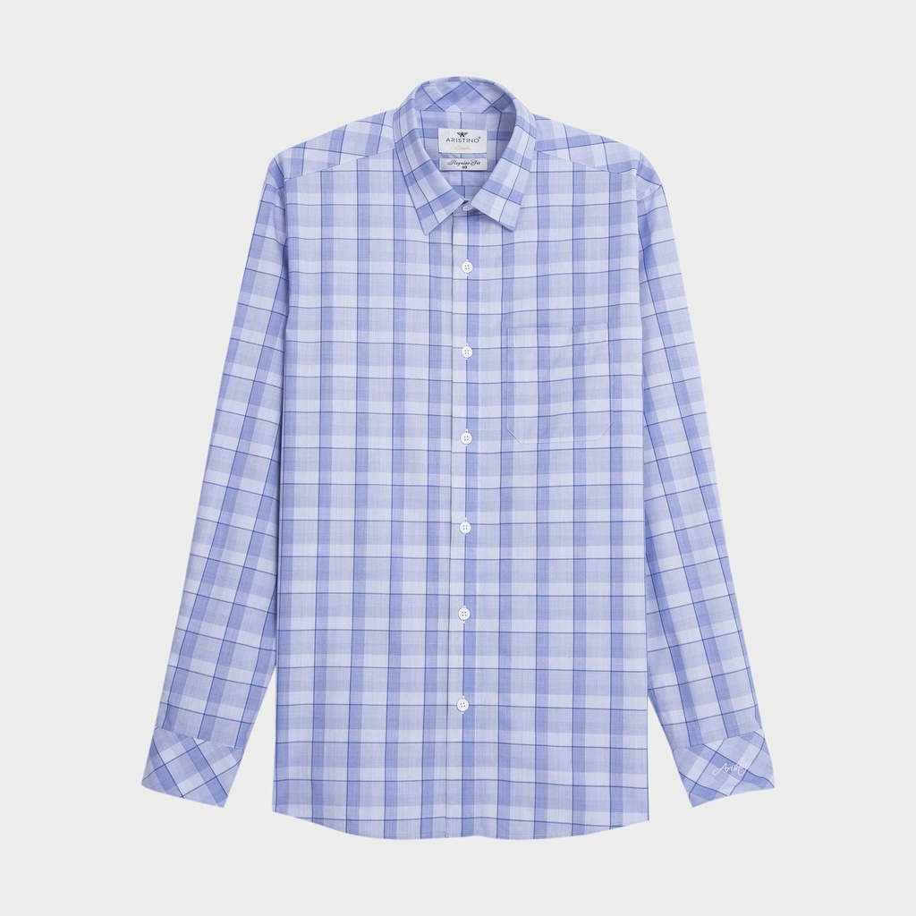 Áo sơ mi dài tay nam ARISTINO họa tiết trắng kẻ xanh nam tính, lịch sự - ALS18002