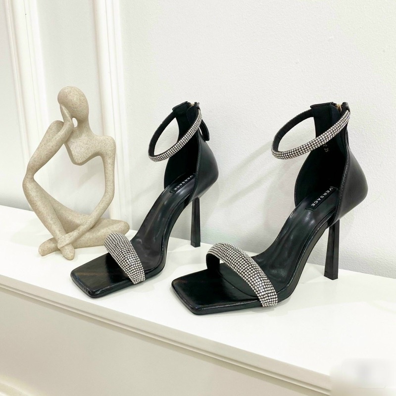 GIÀY SANDAL QUAI XOÀN CAO GÓT BỌC 9CM  ĐẾ NHỌN 5P QUAI ĐÍNH ĐÁ HOT