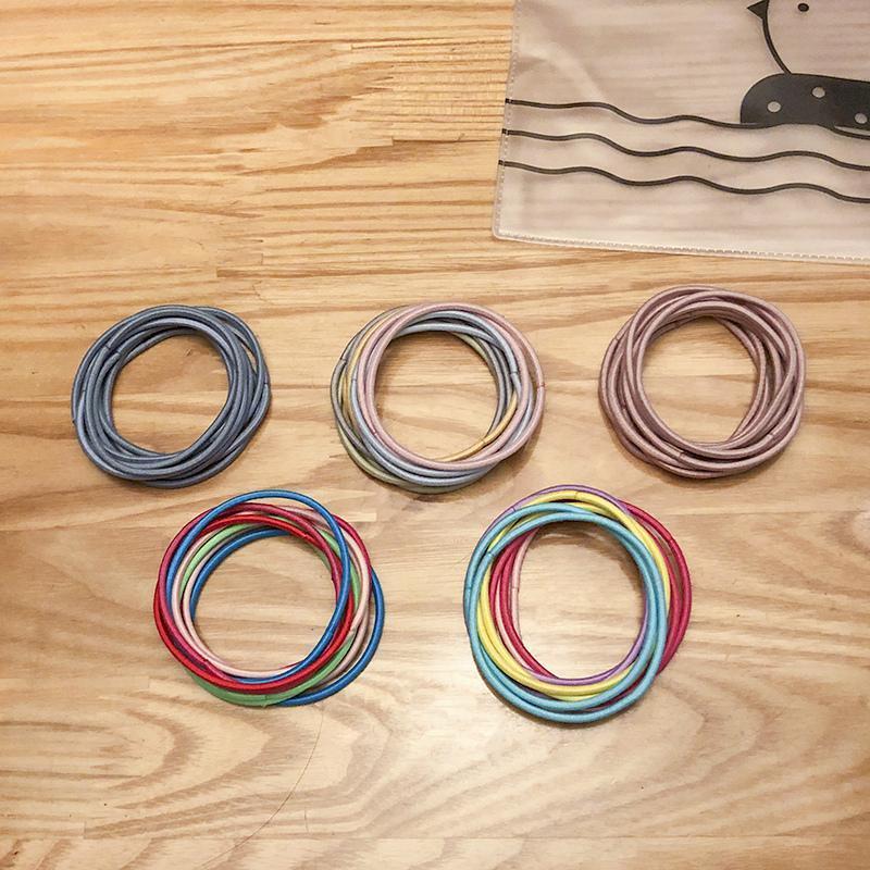 Set 100 dây buộc tóc co giãn màu sắc đơn giản phong cách Hàn Quốc dễ thương
