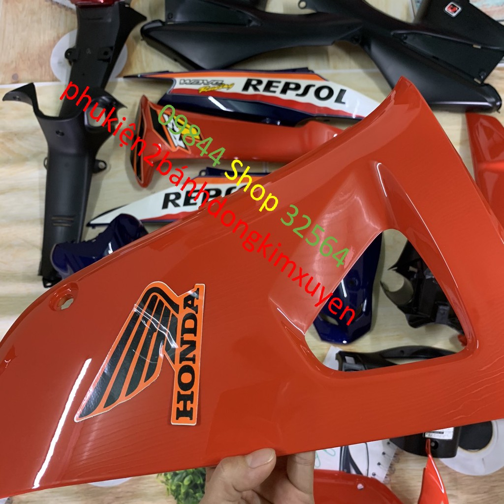 Bộ dàn áo xe wave REPSOL MÀU CAM -wave RS -WAVE S -WAVE đời 2006 đến 2016 wave máy 100 và 50cc-nhựa ABS (TẶNG TEM REPSOL