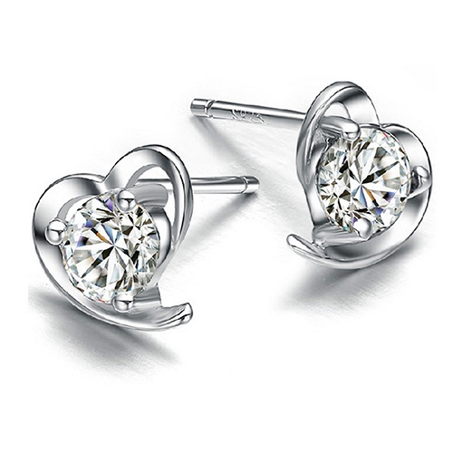 Khuyên tai mạ bạc 925 hình trái tim đính đá thanh lịch