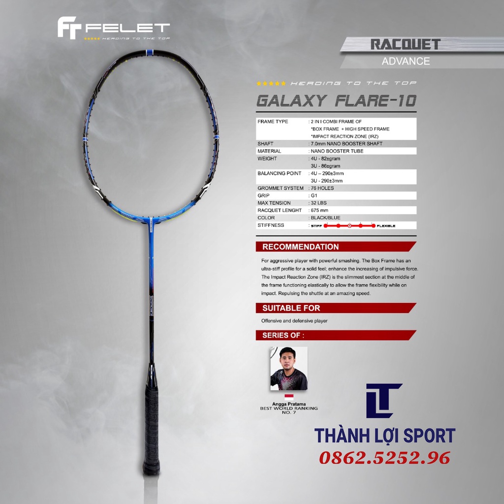 Vợt Cầu Lông Felet GALAXY FLARE 10 Nhập Khẩu Malaysia