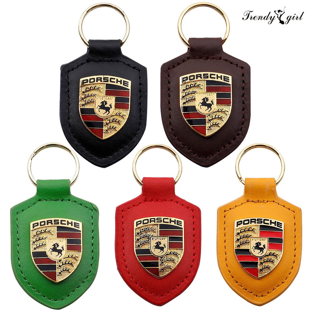 Móc Khóa Hình Logo Porsche Bằng Da