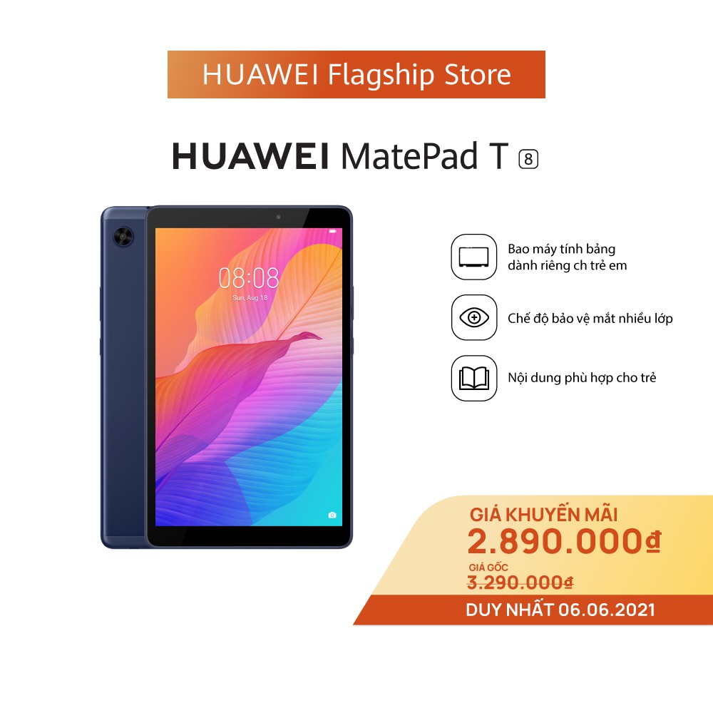 Máy tính bảng Huawei MatePad T8 (2GB/32GB) | Hỗ trợ thẻ nhớ ngoài 512GB | Vi xử lý MediaTek MT8768 8 nhân