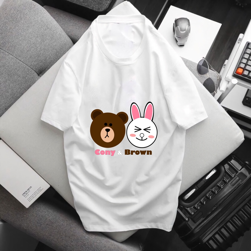 Áo thun cặp nam nữ dán hình thỏ cony và gấu brown chất lừ dễ thương bán chạy nhất,mẫu mới nhẩt