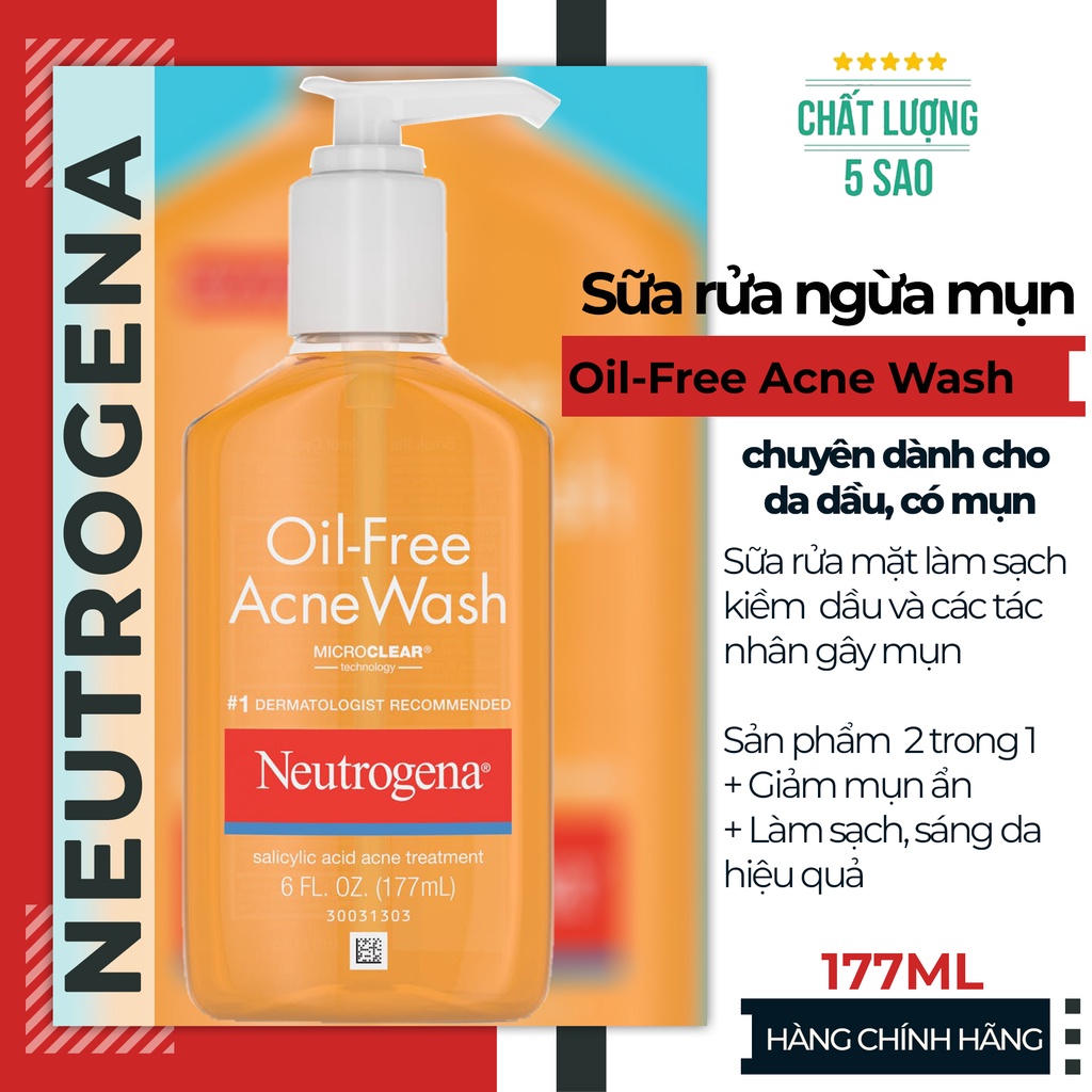 Sữa Rửa Mặt Neutrogena Oil Free Acne Wash (177ml)