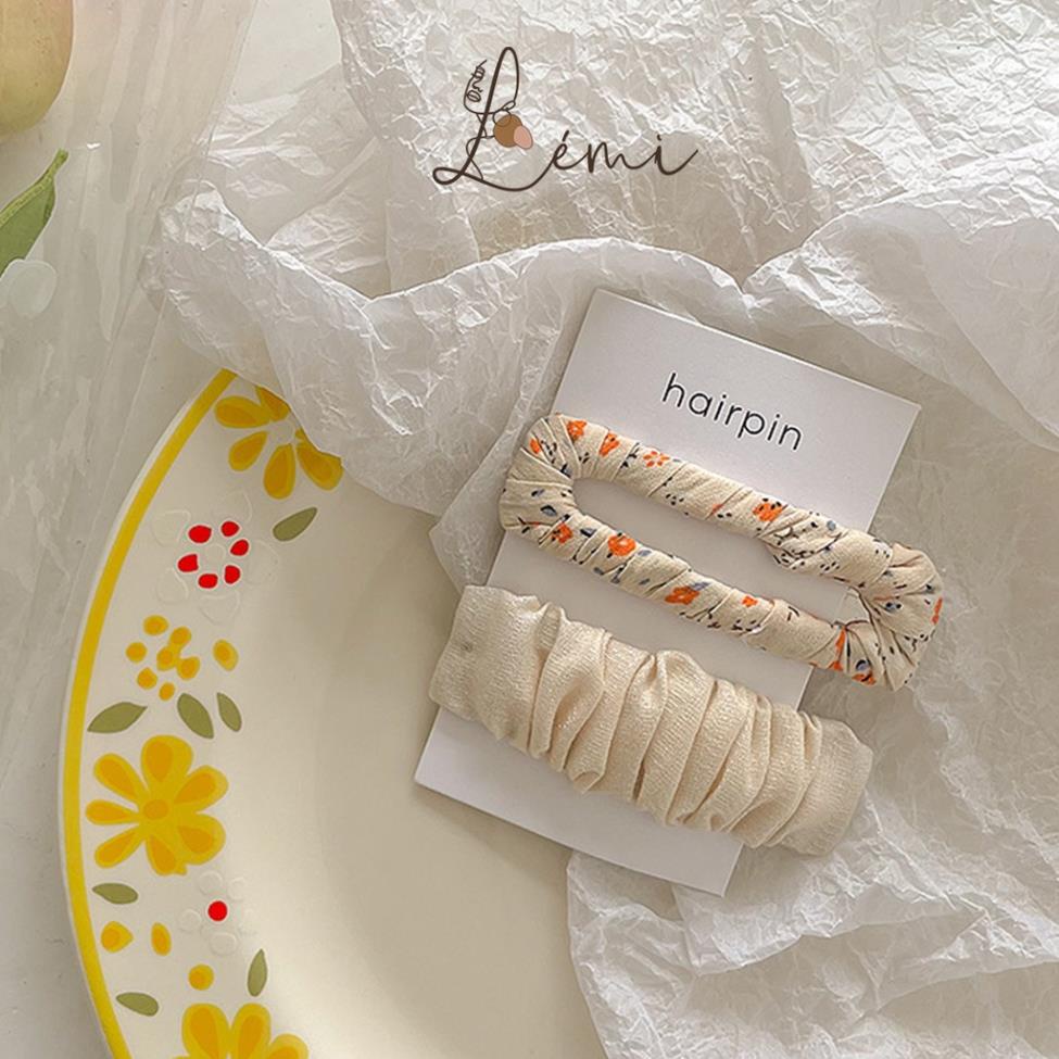 Sét 2 kẹp tóc vải lụa satin hoạ tiết hoa nhiều màu sắc nhẹ nhàng thời trang Hàn Quốc, June accessories