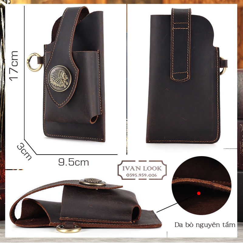 Túi Đeo Thắt Lưng Nam Da Thật Cao Cấp - Bao Da Đeo Hông Đựng Điện Thoại Treo Móc Khóa Thời Trang
