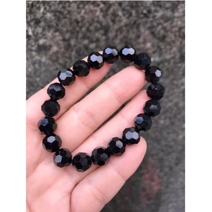 VÒNG TAY PHA LÊ ĐEN MÀI GIÁC HẠT 10LY