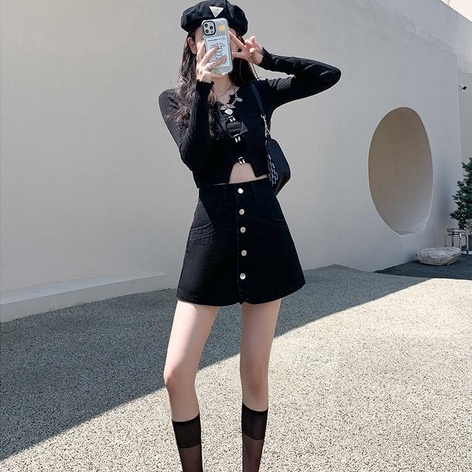 Chân váy denim ZHELIHANGFEI lưng cao dáng ôm dễ phối đồ