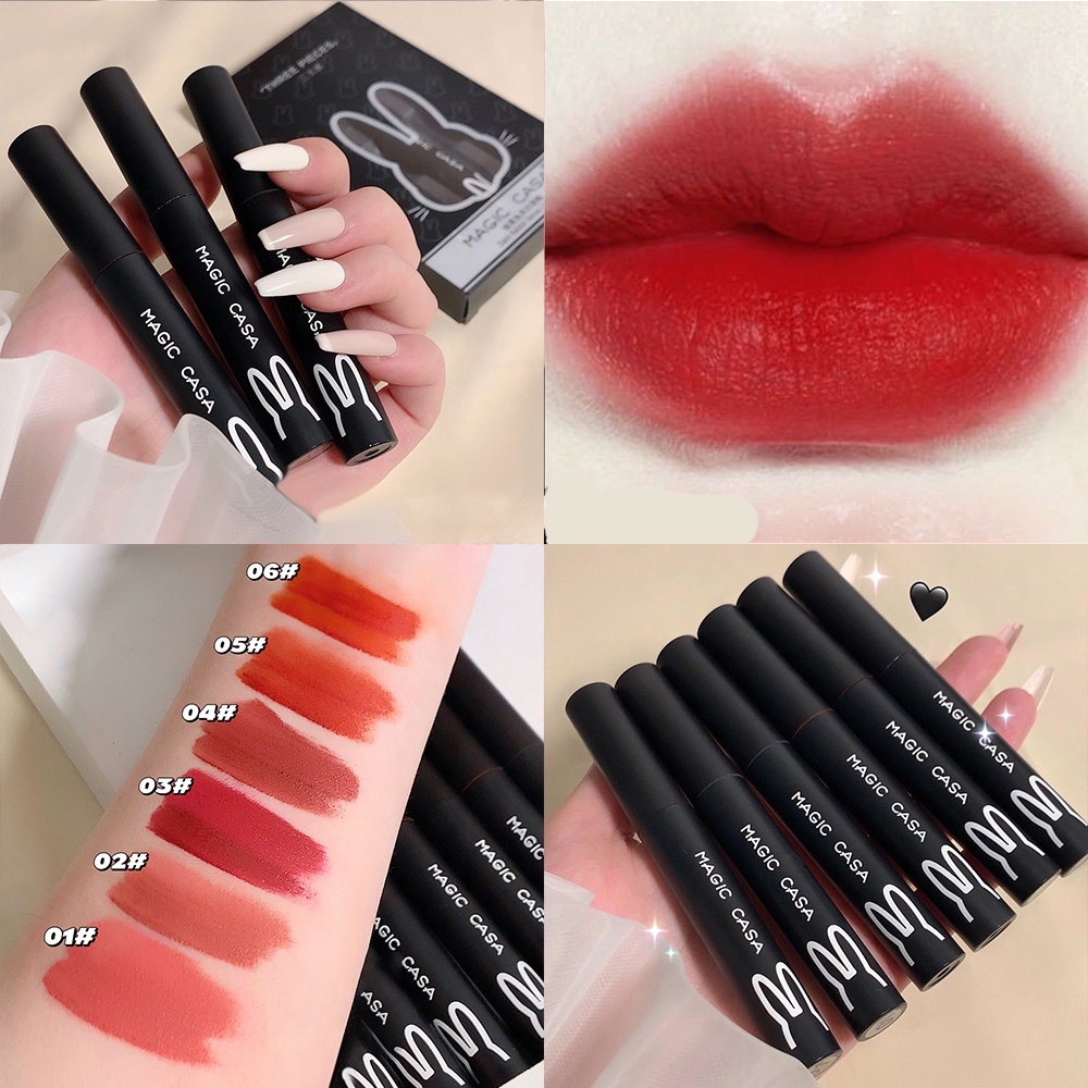 Set 3 Son Môi Bùn Dưỡng Ẩm Màu Đen Thiết Kế Vỏ Hình Thỏ Xinh Xắn