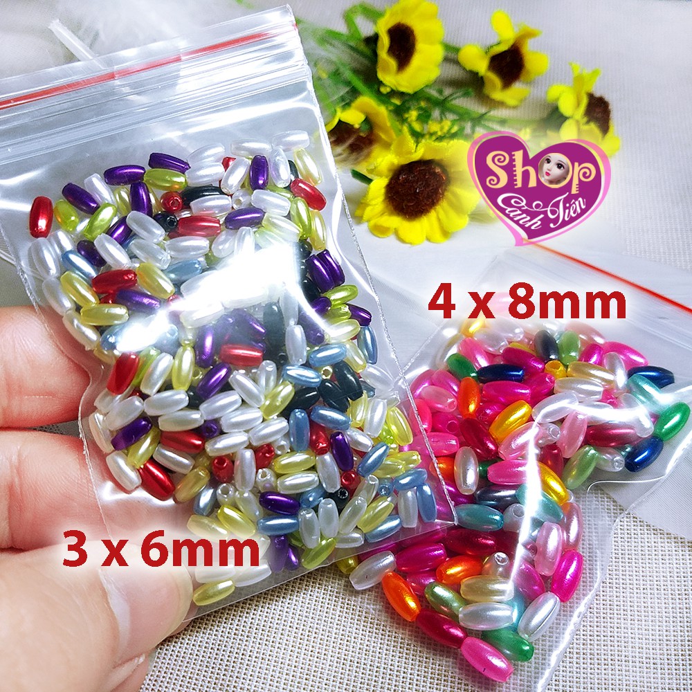 Gói Hạt cườm thoi 3x6mm, 4x8mm  đủ màu phủ nhũ cực đẹp - Nguyên liệu làm đồ Thủ công giá tốt