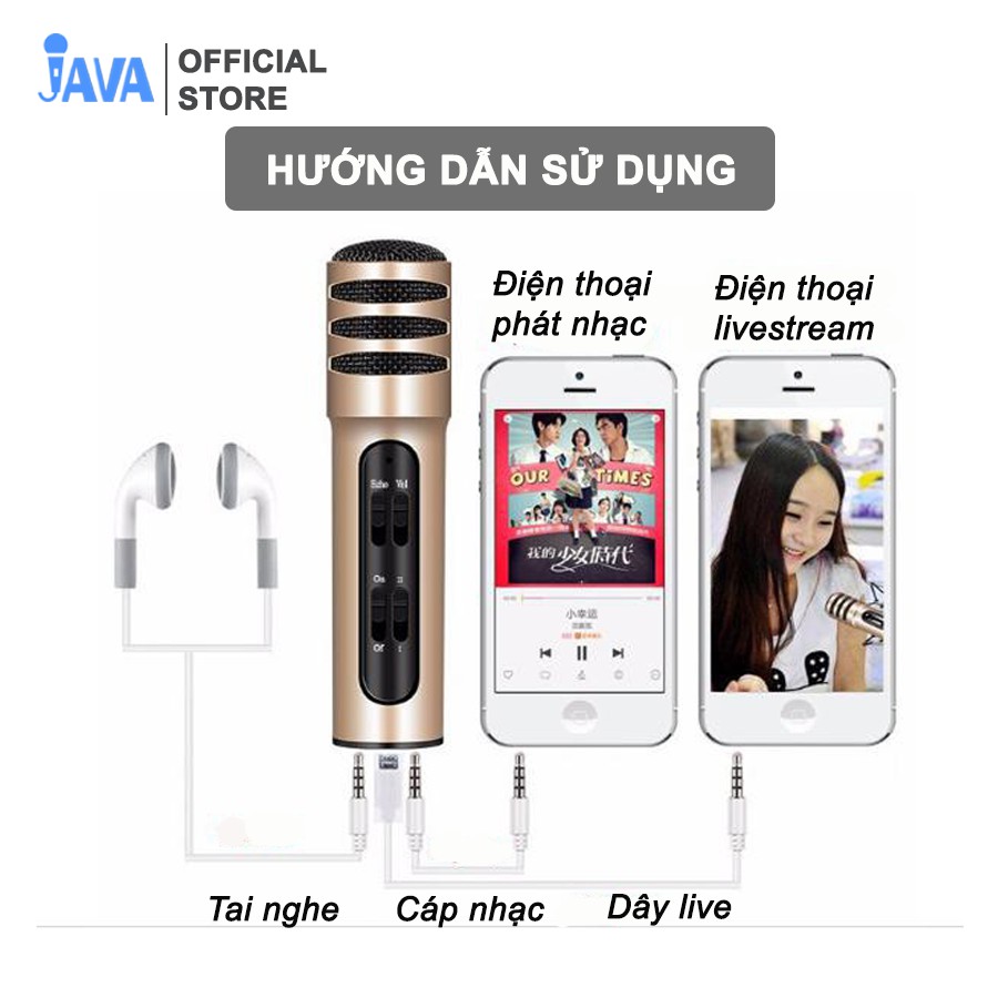 [ Loại 1, Đủ Phụ Kiện ] Micro C7 Thu Âm, Hát Karaoke, Livestream trên điện thoại 3 in 1 -  Tặng kèm tai nghe