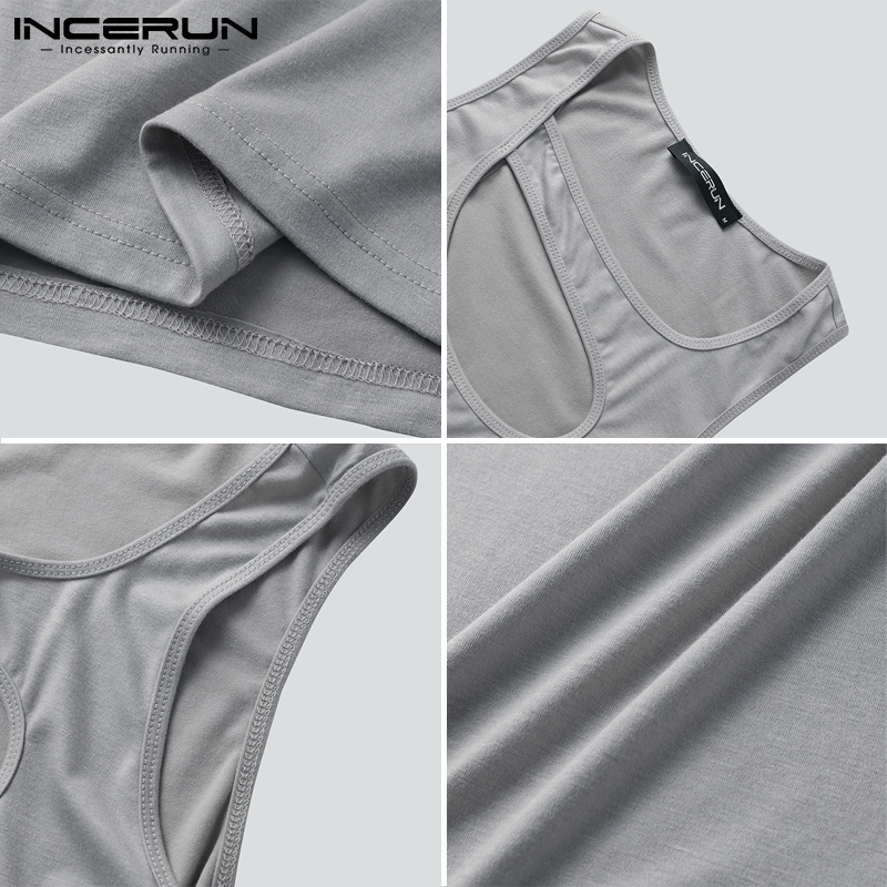 Áo thun INCERUN không tay thiết kế rỗng có 3 màu sắc thời trang mùa hè thông thường cho nam