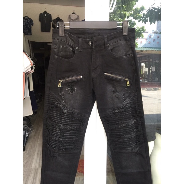 quần bò Amiri 2 khoá vá da, quần jean nam amiri vá da siêu chất | BigBuy360 - bigbuy360.vn