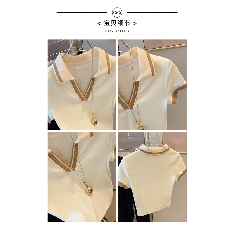 Pure desire for hot girls high waist slim short style design sense Polo collar short sleeved t-shirt women's summer 2022 new T-shirt blouse
