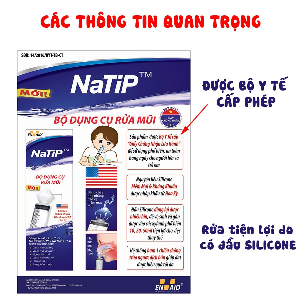 Dụng cụ rửa mũi Natip cho bé - dùng cho bé từ 3 tháng tuổi - vệ sinh sạch sẽ mũi an toàn dễ sử dụng