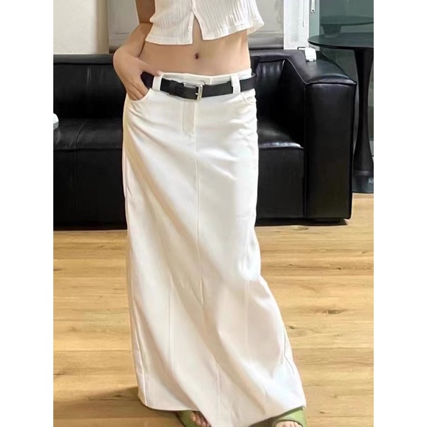 Chân váy dáng dài vintage xẻ sau