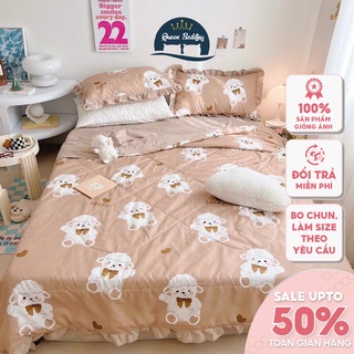 Bộ 5 Món Chăn Ga Gối Chất Liệu Đũi Bèo Cao Cấp, Thoáng Mát Hàn Quốc Hoạ Tiết Dễ Thương, Đủ Size