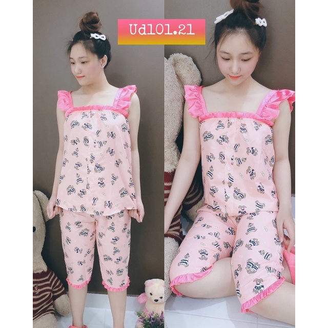 Bộ kate thái 2 dây quần lỡ nhún bèo
