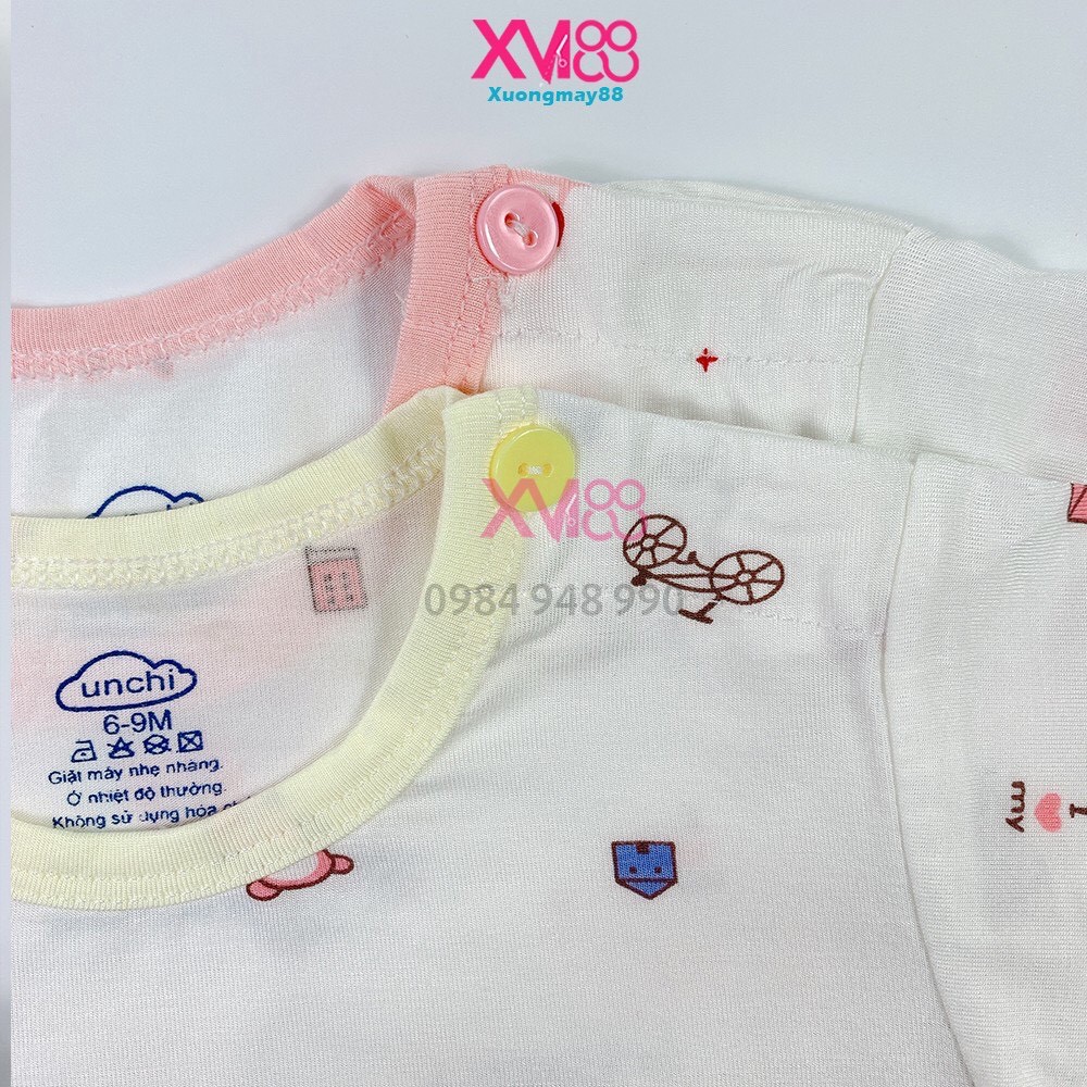 Bộ cộc tay Unchi cổ màu cúc cài vai cho bé XM07