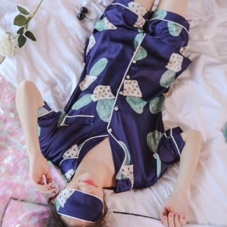 Bộ Pyzama xương rồng chất satin hàng nhập cao cấp