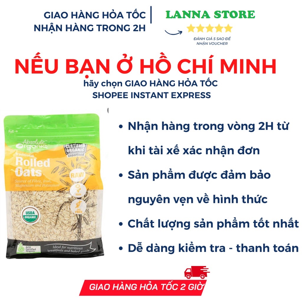 Yến Mạch Tươi Úc Absolute Organic Túi 700gr Đặc Biệt - Dùng Giảm Cân/ Cho bé ăn dặm/ làm đẹp da